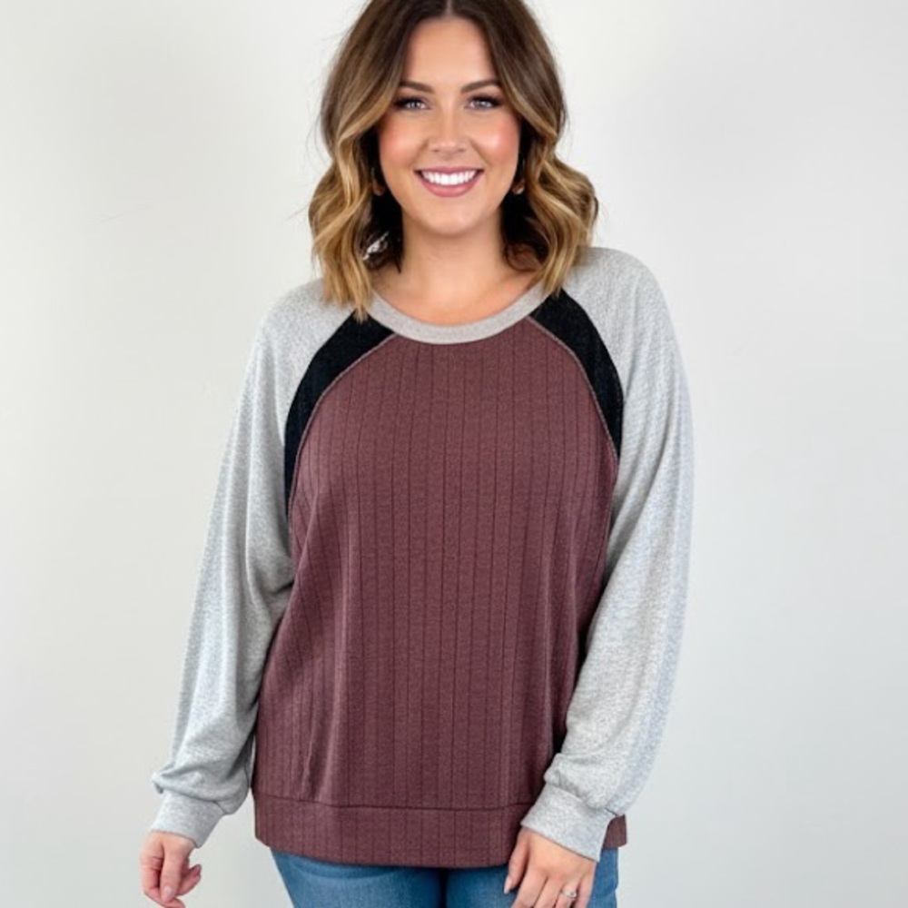 Women's Long Sleeve Raglan Pullover - Burgundy, Gray & Black